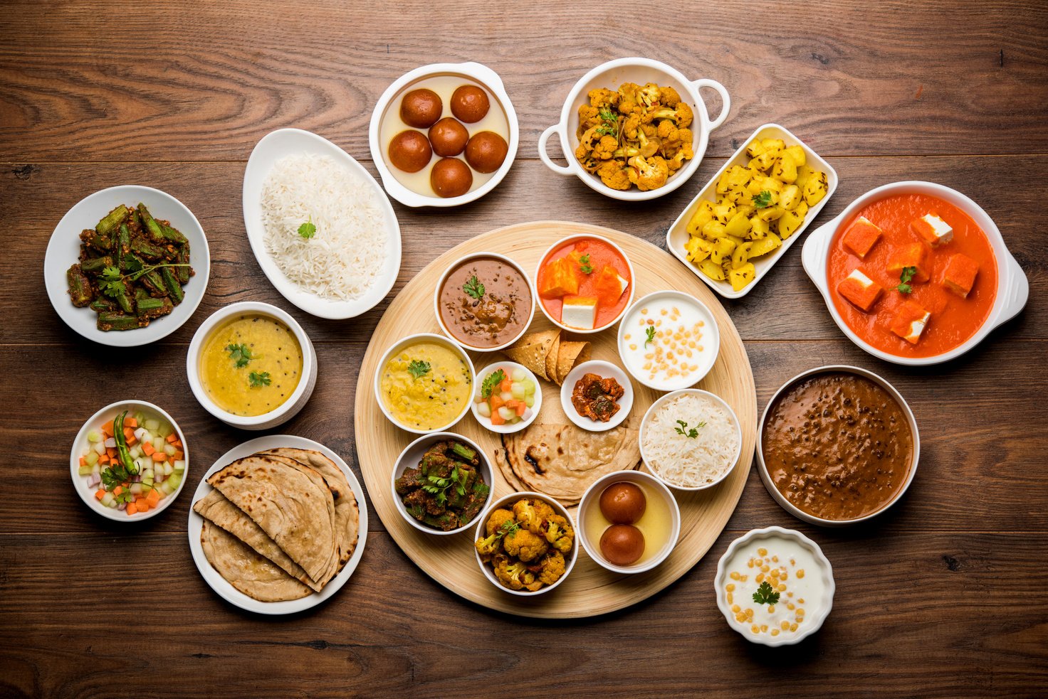 Indian Hindu Veg Thali / food platter, selective focus